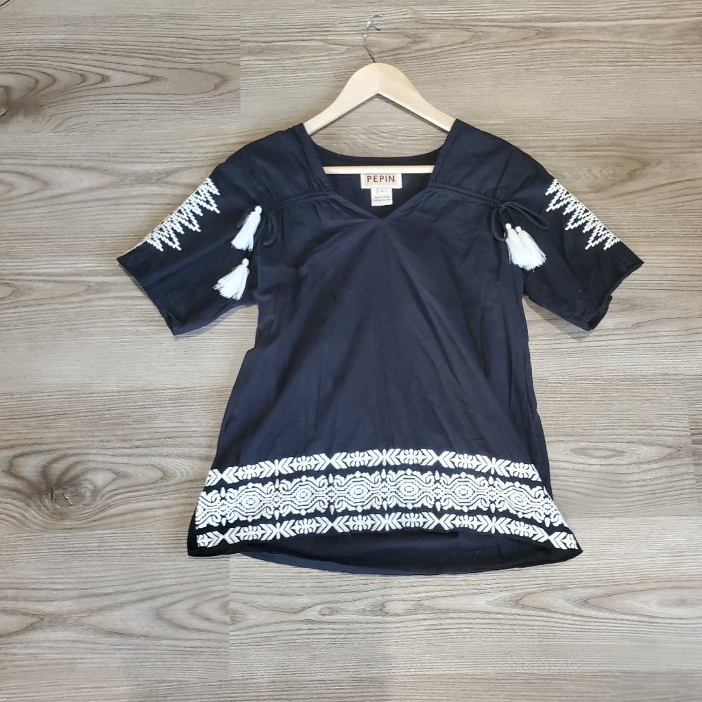 PEPIN cotton embroidered top shirt embroidery tass